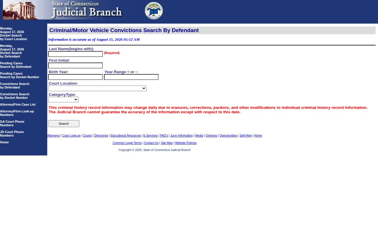 Connecticut court disposition search for Middlesex County arrest cases