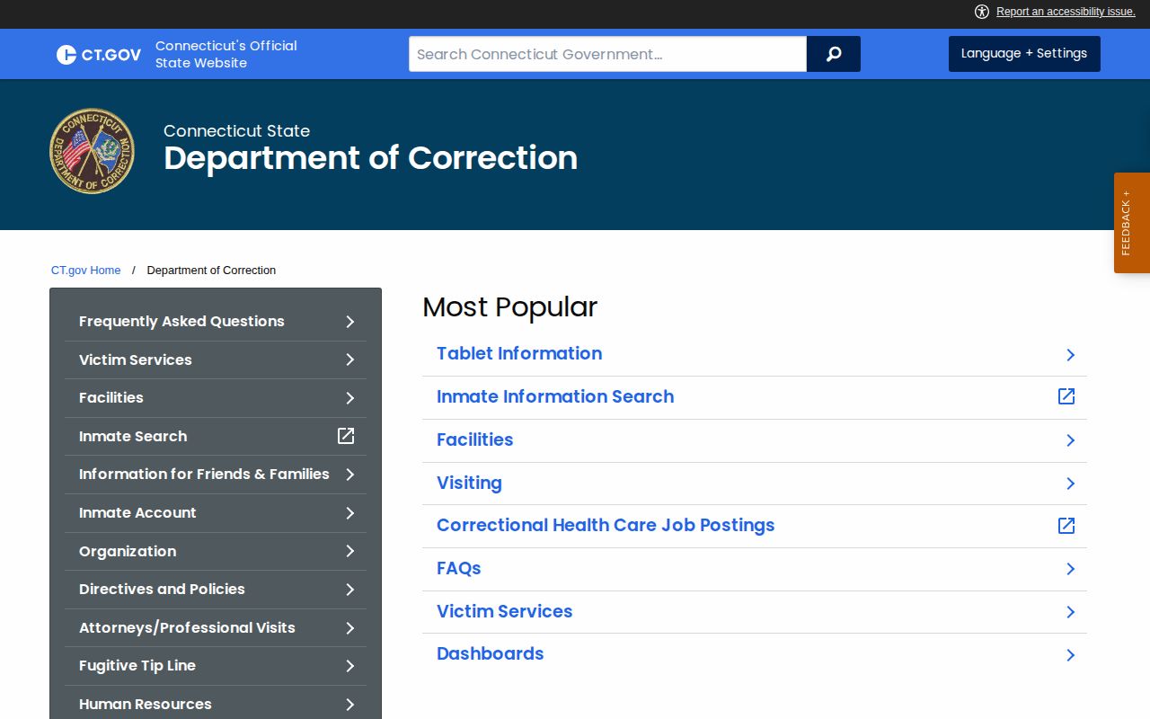 Connecticut DOC custody search gateway for Middlesex County arrest records